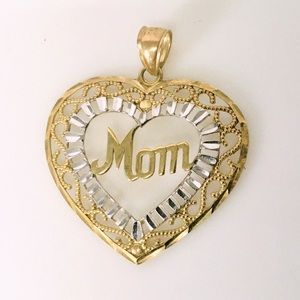 Mom Heart Pendant - 10k Gold